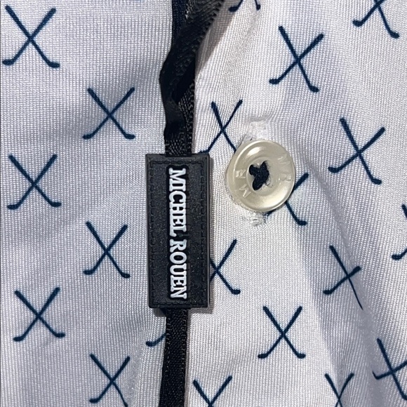 NWT Michel Rouen  Men's Patterned Polo Shirt in White and Navy - Picture 4 of 10